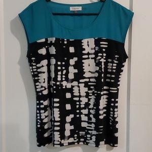 Calvin Klein Black White and Teal Top L